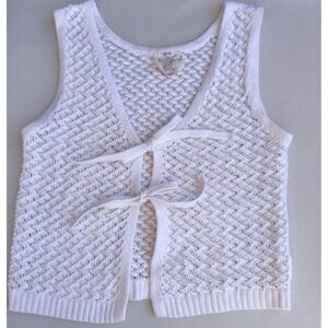 Hippie Rose white crochet tie front vest boho festival coastal cowgirl knit top